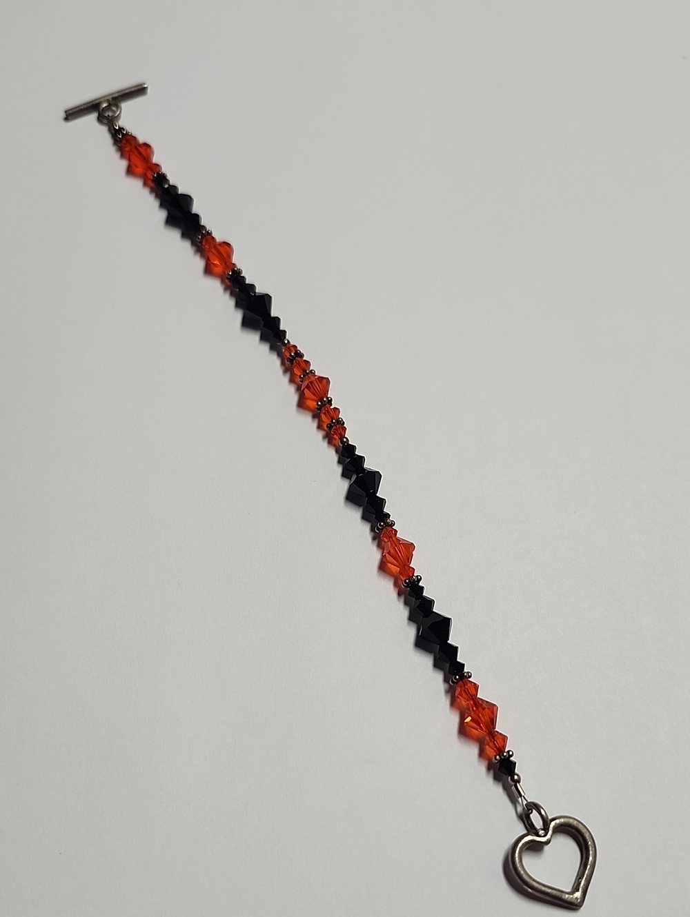 Women’s Black and Orange Beaded Bracelet With Sterling Silver Clasp